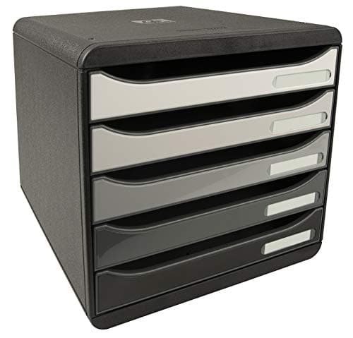 Image of Exacompta - Ref. 3094294D - BIG BOX PLUS - Shades of gray - 5-drawer box for A4+ documents - External dimensions: Depth 34.7 x width 27.8 x Height 27.1cm - Glossy gray gradient