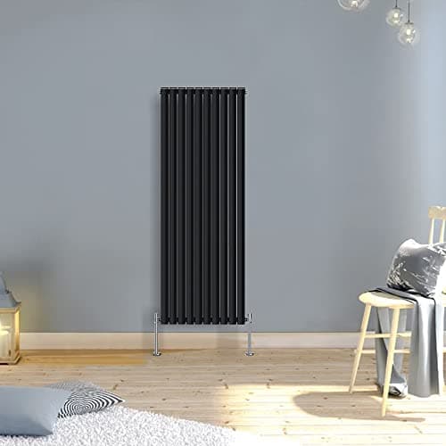 Image of Warmehaus Modern Black Vertical Upright Tall Double Oval Panel Radiator 1600x590mm