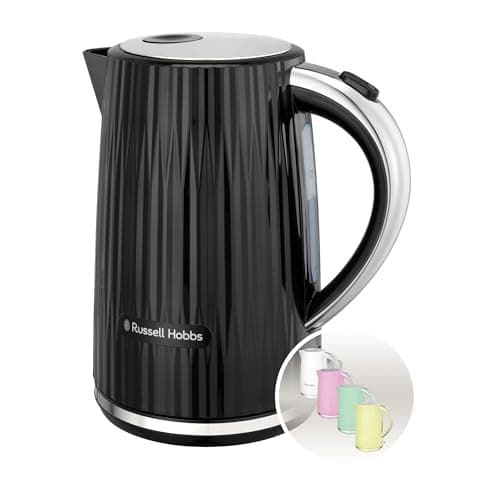 Image of Russell Hobbs Electric Kettle (Hot Water, Tea or Coffee, 1.7L, Push to open lid, Perfect pour spout, Removable washable filter, Illuminated switch, Chrome accents, Black, 3000W) Eden 27361