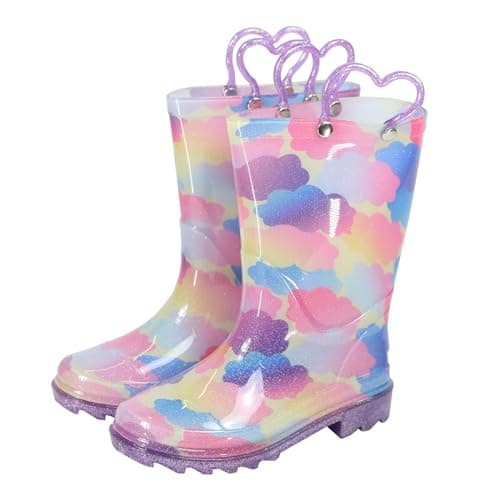 Image of A2Z 4 Kids Girls Wellington Boots Rainbow Cloud Childrens PVC - Wellies 1416 Clouds 12 UK Child