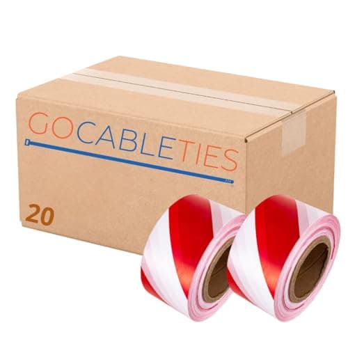 Image of Gocableties Red/White - 70mm x 500m Barrier Tape, Box of 20 - Non Adhesive Warning Box, Caution Tape,Plastic Barrier Cordon Off Tape