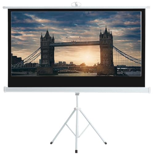 Image of INMOZATA 84" Projector Screen and Stand, 16:9 HD Projector Screens Pull Down with Tripod Stand for Office Home Cinema Party, Indoor Outdoor Portable Projector Movie Screen for Garden