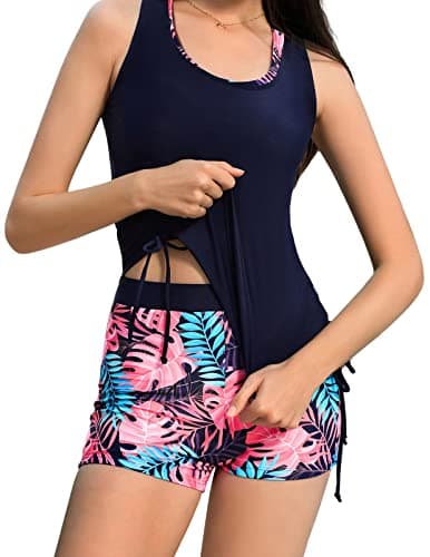 Image of Tankini Swimsuits for Women Athletic Swim Tank Top with Boy Shorts Two Piece Tummy Control Bathing Suits Plus Size 2XL