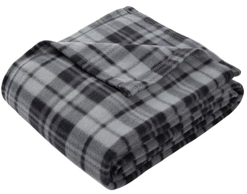 Image of Adore Home Soft and Warm Single 120x150cm Tartan Check Printed Fleece Throw for Sofa Bed Travel Car Blanket (Grey Check)