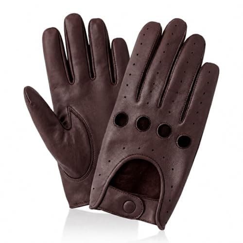 Image of Swift Wear Men's Leather chauffeur Vintage Retro Style Without Lining Driving Gloves (Dark Brown, XL)