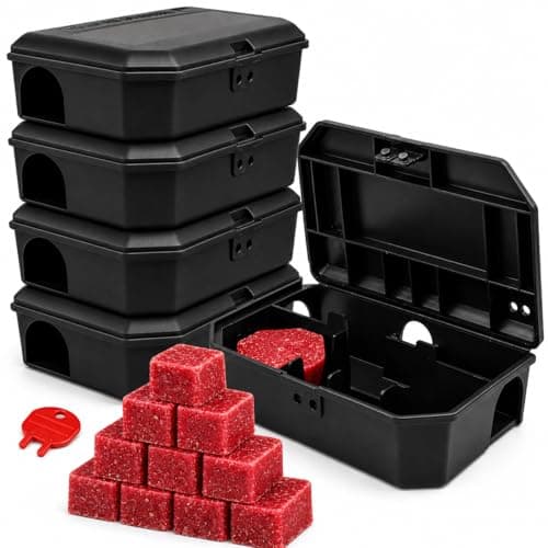 Image of Ready Steady Defend - Mouse Poison Bait Stations for Mice (Pack of 5) - Tamper-Resistant Pre-Baited Control Boxes - Brodifacoum Formula - Indoor Property Treatment Kit - Protects Non-Target Animals