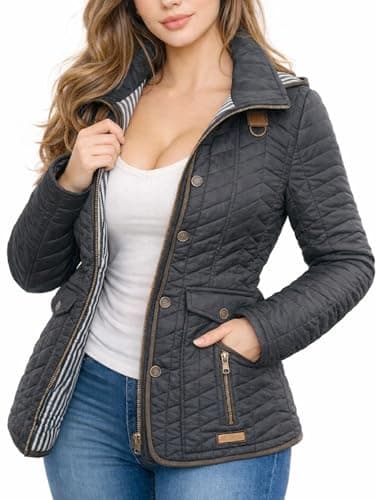 Image of SBZ Women’s Quilted Lightweight Jacket – Water-Repellent Padded Spring Summer Coat with Full Zip & Pockets (UK 12–24) (UK, Numeric, 14, Regular, Regular, Black)