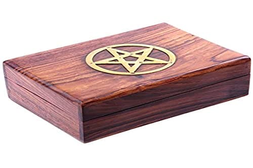 Image of Puckator Sheesham Wood Pentagram Inlay Trinket Box - Small Mini Cute Jewellery Jewelry Box Space Organiser For Women Girls Teens - Bedroom Aesthetic Room Decor Boxes Gifts