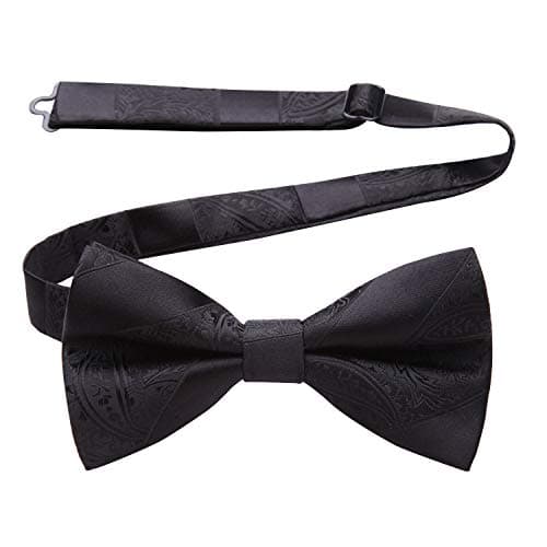 Image of HISDERN Mens Black Bowtie Pre-tied Adjustable Paisley Bow Tie Formal Tuxedo Bowties for Wedding Party
