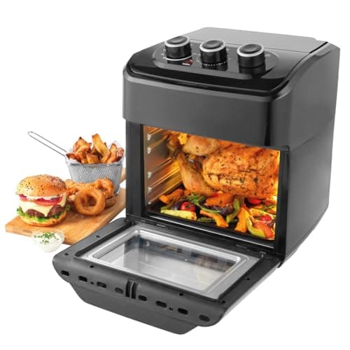 Image of Salter EK5603 XL Air Fryer Oven – Air Fry, Roast, Rotisserie, Toast & Bake, 12 L, No Preheating Needed, Includes 3 Cooking Racks & Rotisserie Accessories, 3 Dial Control, 60 Minute Timer, 1800W, Black