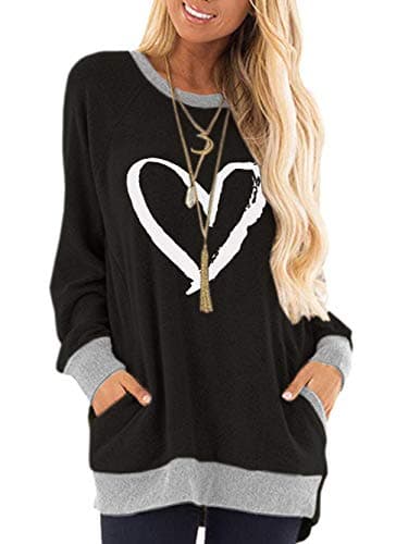 Image of iChunhua Plus Size Heart Print Jumpers Women Ladies Cute Tops Comfy Clothes for Women UK Black 2XL