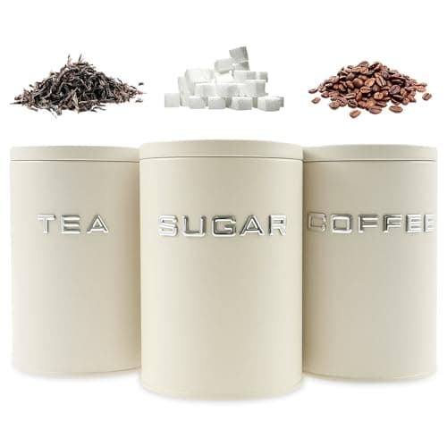 Image of Zhjiutak Tea Coffee Sugar Canisters Set, 3 Pack Kitchen Canisters, 16 x 11 cm Versatile Coffee and Tea Storage Jars, Airtight Biscuit Container Set Food Storage Caddy with Lid(white)