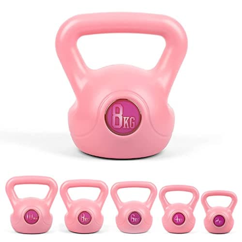 Image of Phoenix Fitness RY1423 Vinyl Kettlebell - Heavy Weight Kettle Bell for Home Gym Workout Equipment Strength Fitness Pilates Weight Training - Pink, 8kg