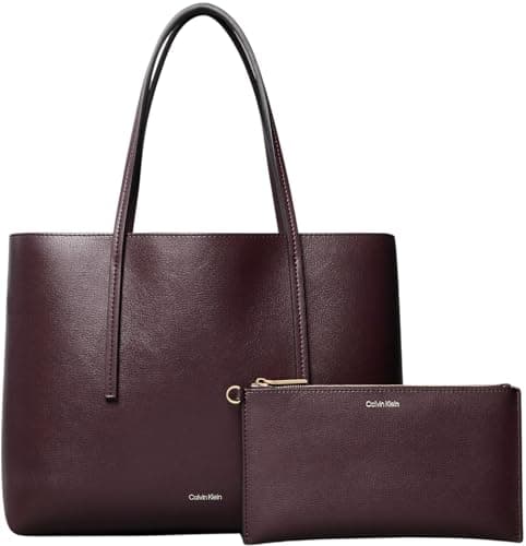 Image of Calvin Klein Women’s Small Tote Bag with Detachable Bag, Red (Fudge/Espresso), One Size