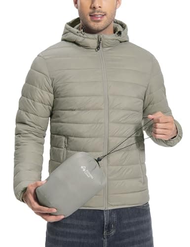 Image of Pioneer Camp Mens Lightweight Packable Puffer Jacket Hooded Insulated Thermal Puffy Winter Jackets for Running Travel, Khaki, 3XL