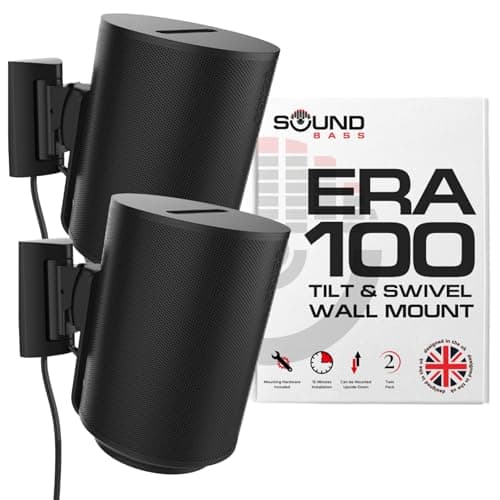 Image of Sound bass ERA 100 Wall Mount Bracket, Tilt and Swivel, Black, Twin (2pcs), Compatible with Sonos ERA100 & ERA 100 SL, Effortless Installation, Includes Mounting Kit, Double, Pair
