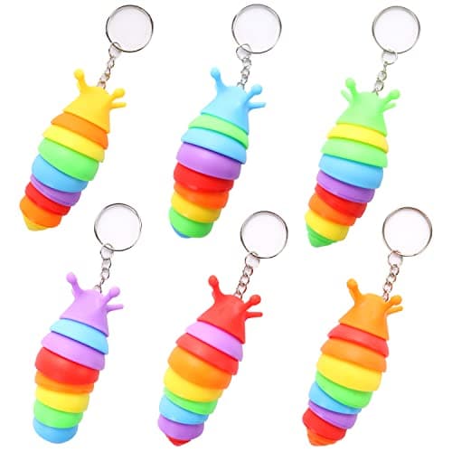 Image of MEIEST 6 PCS Mini Fidget Slug Key-chain Toys for Adult,Articulated Stretch Caterpillar Sensory Flexible Hand Toy, 3D Ideal Party Favor Colorful Office Desk Pet Toys