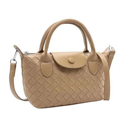 Image of Long Keeper Women's Tote Bag PU Leather Small Braided Top Handle Shoulder Bag Mini Hobo Purse Crossbody Satchel Tote Handbags With Zip for Women Ladies (Nude Brown)