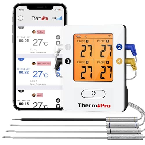 Image of ThermoPro TP25 Bluetooth Meat Thermometer with 4 Temperature Probes Smart Wireless Digital Cooking Food Barbecue for Grilling Smart Oven Thermometer Rechargeable Smoker