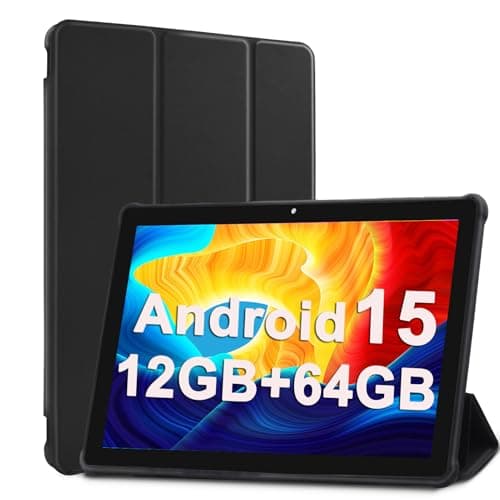Image of VASOUN 10 inch Tablet, Android 15 Tablets with 64GB, 5Ghz WIFI, 1280x800 HD IPS Display, 2.0GHZ Quad Core Tablets with Camera, BT 5.0, 6000mAh Battery (Tablet with case)