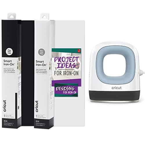 Image of Cricut EasyPress Mini Heat Press Machine Zen Blue and Cricut Smart Iron-On Black and White Bundle Small Portable Heat Press for T-Shirts Shoes Bags for Small Iron-On and HTV Transfer Projects
