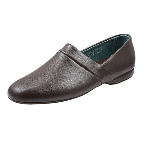 Image of PAMIR Men's Genuine Leather Opera Slippers with Memory Foam Insole and Leather Outsole, Brown, 8 UK