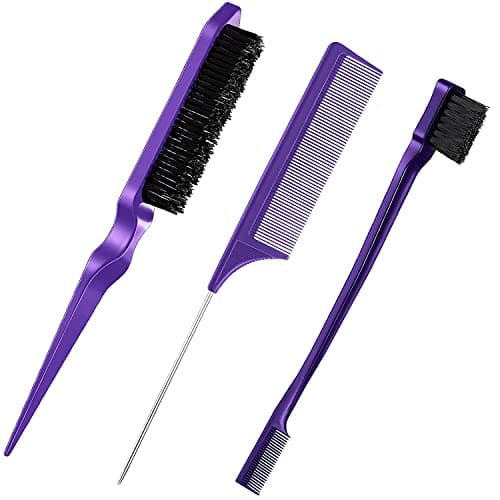 Image of Slick Back Hair Brush, 3 Pcs Slicking Hair Brush, Witbicg Backcombing Brush Kids Comb Hair Styling Brush Edges Hair Smoothing Brush Suitable For Professional Hairdressers, Women, Men, Kids (Purple)