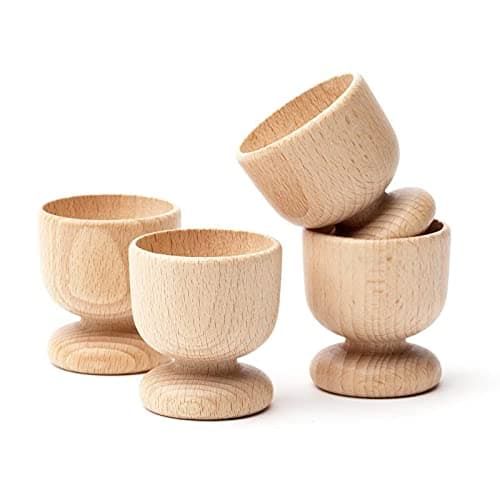 Image of Wooden World – 4 x Wooden Egg Cups – Set of 4 Egg Holder Made of Natural Beech Wood Craft Art Easter Accessories