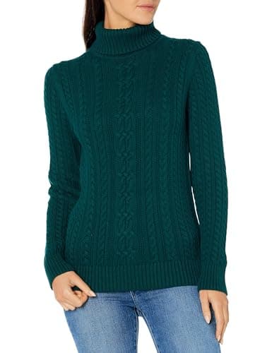 Image of Amazon Essentials Women's Cable Knit Turtle Neck Jumper (Available in Plus Size), Forest Green, S