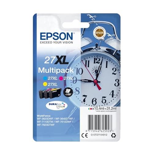 Image of Epson Multipack 27XL Alarm Clock, Original XL Ink Cartridges High Capacity, Cyan, Magenta, Yellow, WF-3620DWF/WF-3640DTWF/WF-7110DTW/WF-7210DTW/WF-7610DWF/WF-7620DTWF/WF-7710DWF/WF-7715DWF/WF-7720DTWF