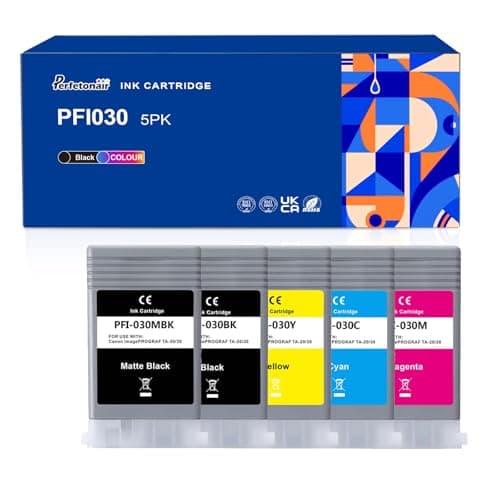 Image of Perfetonair PFI-030 Ink Cartridge Replacement for Canon pfi030 Ink Cartridges Compatible with Canon imagePROGRAF TA-20 TA-30 TA-240 TA-340 Printers(MBK/BK/C/Y/M, 5-Pack)