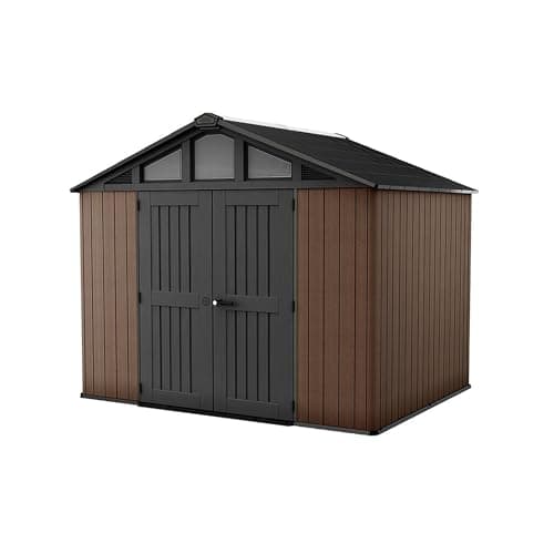 Image of Keter Stronghold Shed 10x8ft – Brown | 18.6m³ Heavy-Duty Outdoor Storage | Steel-Reinforced Evotech Panels | Extra-Wide Doors, Skylights & Ventilation | Weatherproof & Maintenance-Free
