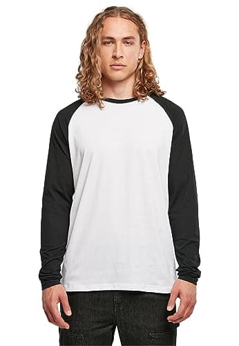 Image of Build your Brand Mens Contrast Raglan Long-Sleeved T-Shirt, White/Black, 3XL UK