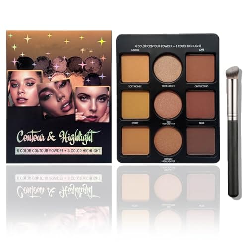 Image of 9 Colors Contour Highlighter Palette - Earthy Tone Full Coverage Powder, Waterproof Long-Lasting Nose Shadow, Matte Sculpting Palette with Make-up Brush for All Skin Tones