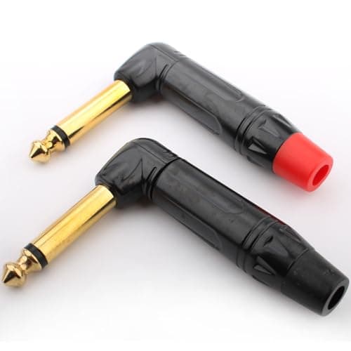 Image of RUNCCI-YUN 1/4" Audio Plugs 6.35 mm Plug TS Male 1/4 inch Solder Type 90 Degree Mono Plug Right Angle for DJ Mixer Speaker Cables Guitar Cables Phono Patch Cable Microphone Cables (2 Pack)