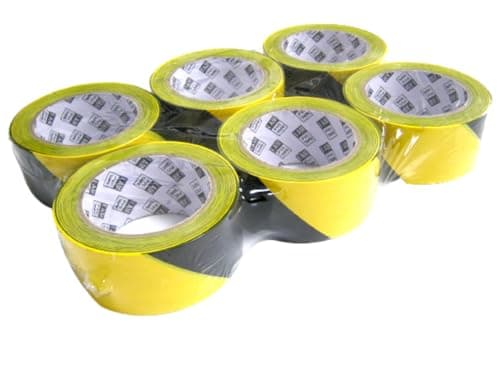 Image of FNX 6 x Hazard Warning Floor PVC Vinyl Marking Tape Rolls Yellow/Black 50mm x 33m