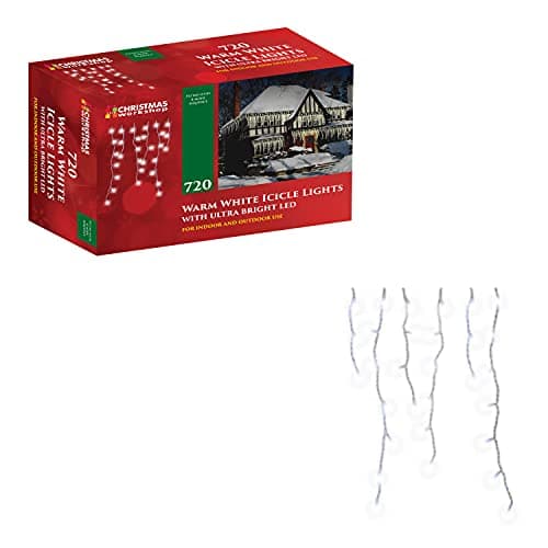 Image of The Christmas Workshop Warm White Icicle LED Christmas Lights/Mains Powered with 8 Functions/Indoor or Outdoor Fairy Lights for Home, Weddings and Gardens (720)