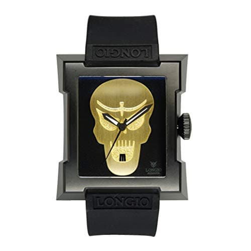 Image of LONGIO Automatic Watches for Men,Unique Watches with Original Swiss Mechanical Movement,Asmara_Skull, Yellow skull, Men's, Automatic Watch