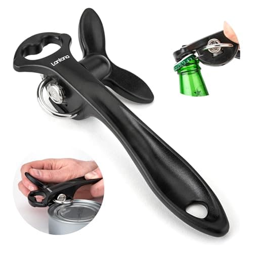Image of Lantana Can Opener (Smooth Edge) with Bottle Cap Lifter - Hand Held Manual Safety Tin Opener - Black/Stainless Steel