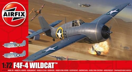 Image of Airfix - Model Set - A02070A Grumman F4F-4 Wildcat Model Building Kit - Plastic Model Plane Kits for Adults & Children 8+, Set Includes Sprues & Decals - 1:72 Scale Model