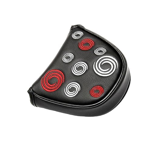 Image of lopituwe Black Mallet Headcover With Circle Embroidery, Golf Putter Head Covers Premium Magnetic Closure,PU Leather Fit for Odyssey Putters Covers