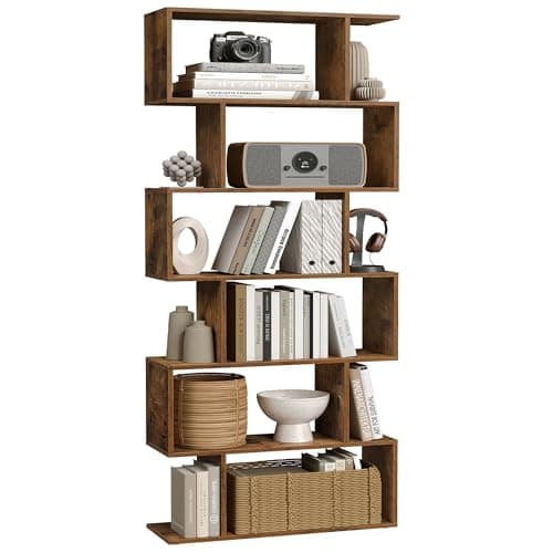 Image of VASAGLE Bookshelf, 6-Tier Bookcase, 24 x 70 x 191.6 cm, Room Divider, Cube Display Shelf, Freestanding Storage Shelf, Modern Style, for Living room, Bedroom, Office, Rustic Brown LBC61BX