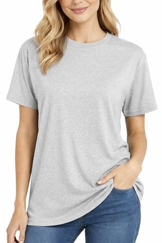 Image of Re Tech UK - 100% Cotton T Shirts for Women UK - Soft Comfy Round Neck Short Sleeve - Ladies T Shirts Loose Fit Plain Tee - Perfect for Everyday Casual Wear, (Grey Marl, XXL)