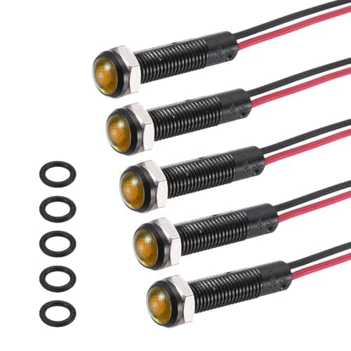 Image of PATIKIL 5Pcs 6mm(1/4") Indicator Light,12V-24V AC/DC LED Plastic Shell Signal Lamp Waterproof IP67 Round Head Signal Lights with 150mm(5.9") Cable for Boat Car,Yellow