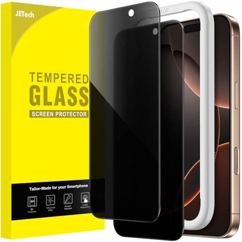 Image of JETech Privacy Screen Protector for iPhone 16 Pro Max 6.9-Inch, Anti-Spy Tempered Glass Film with Easy Installation Tool, 2-Pack