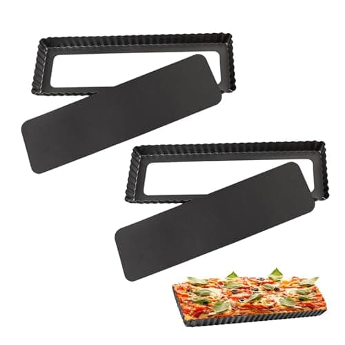 Image of DHSWNNG 2 PCS Rectangular Tart Tin for Baking, Quiche Pan 35cm Long Flan Tin with Removable Bottom Non-Stick Fluted Quiche Tins Rectangular Cake Tins for Baking Pie Pizza