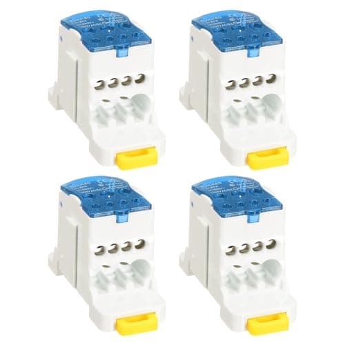 Image of sourcing map 4Pcs 1 in 6 Out Rail Terminal Blocks, 690V 80A Connectors Power Distribution Block with Flame-Retardant Housing for Power Distribution Cabinets, Blue 29.3mm W 12-10AWG Gauge