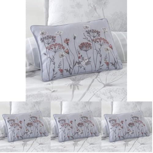 Image of Catherine Lansfield Meadowsweet Floral Embroidered 30x40cm Cushion Grey (Pack of 4)