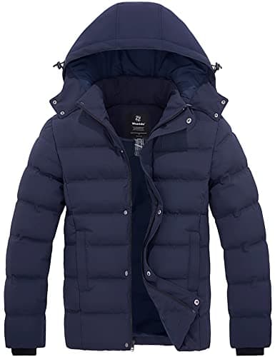 Image of Wantdo Men's Winter Warm Jacket Lightweight Outdoor Jacket Thicken Cotton Coat Hooded Puffer Coat Navy XXL