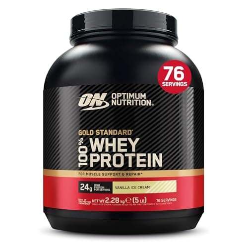 Image of Optimum Nutrition Gold Standard 100% Whey Protein Powder for muscle building and recovery, Vanilla Ice Cream, 2.28kg, 76 servings, Package May Vary